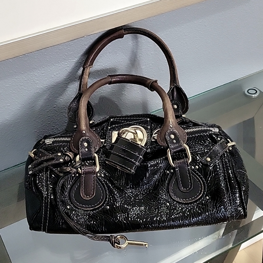 CHLOÉ Paddington Black Patent Leather Handbag
